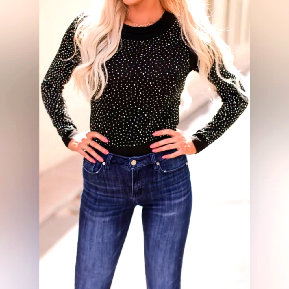 Fierce Black Rhinestone Bodysuit